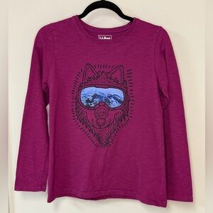 L.L. Bean: Kids' Magenta Long Sleeve Wolf Ski Tee, Size L (14-16)